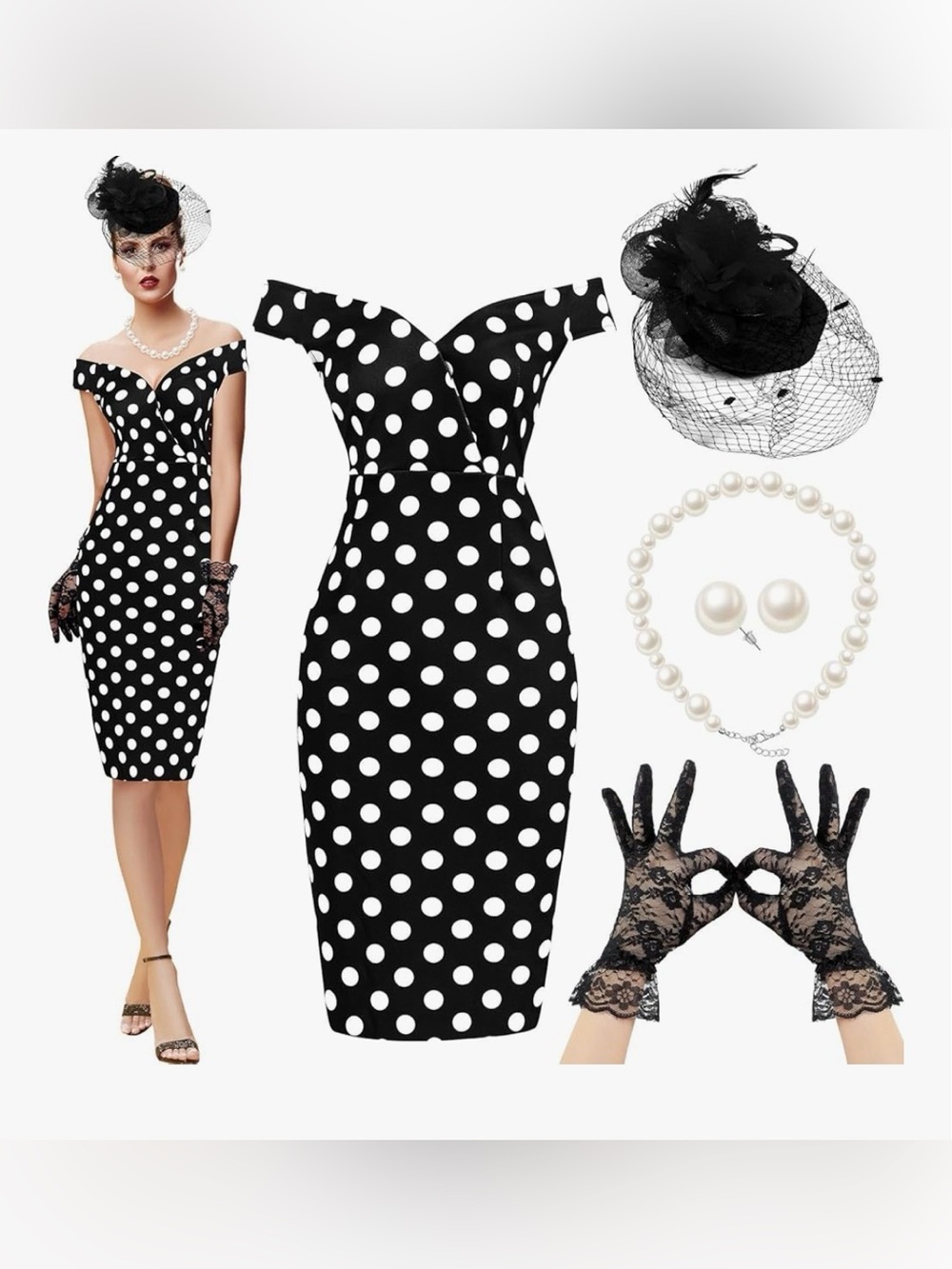 Tea Party Dresses Vintage  Polka Dot Dress 1950s , Women Size Large,